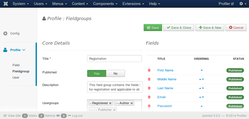 Edit screen of fieldgroup
